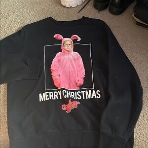 Black Merry Christmas Sweatshirt with Pink Bunny Design